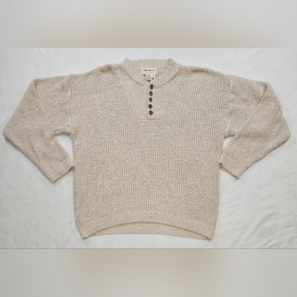 Eddie Bauer Cream Knit Henley Sweater
